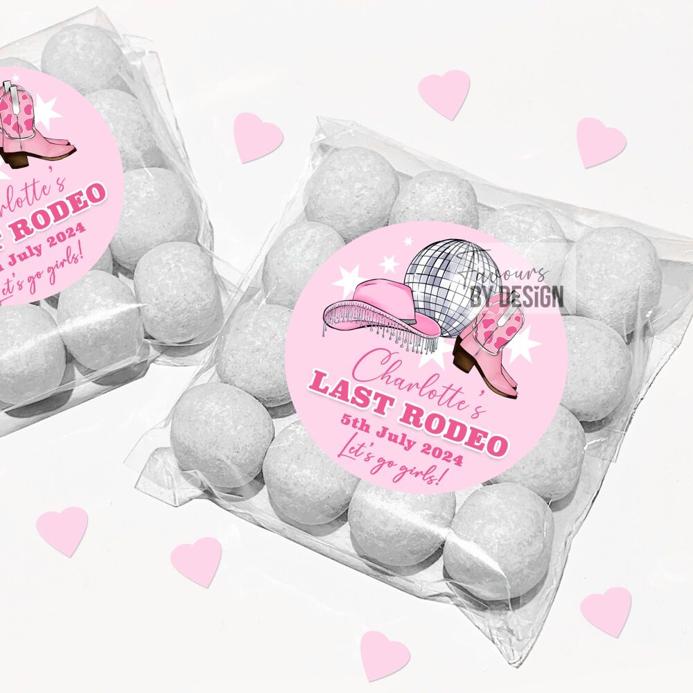 Pink Last Rodeo Cowgirl Disco Hen Party Sweet Bags With Stickers Kits x1