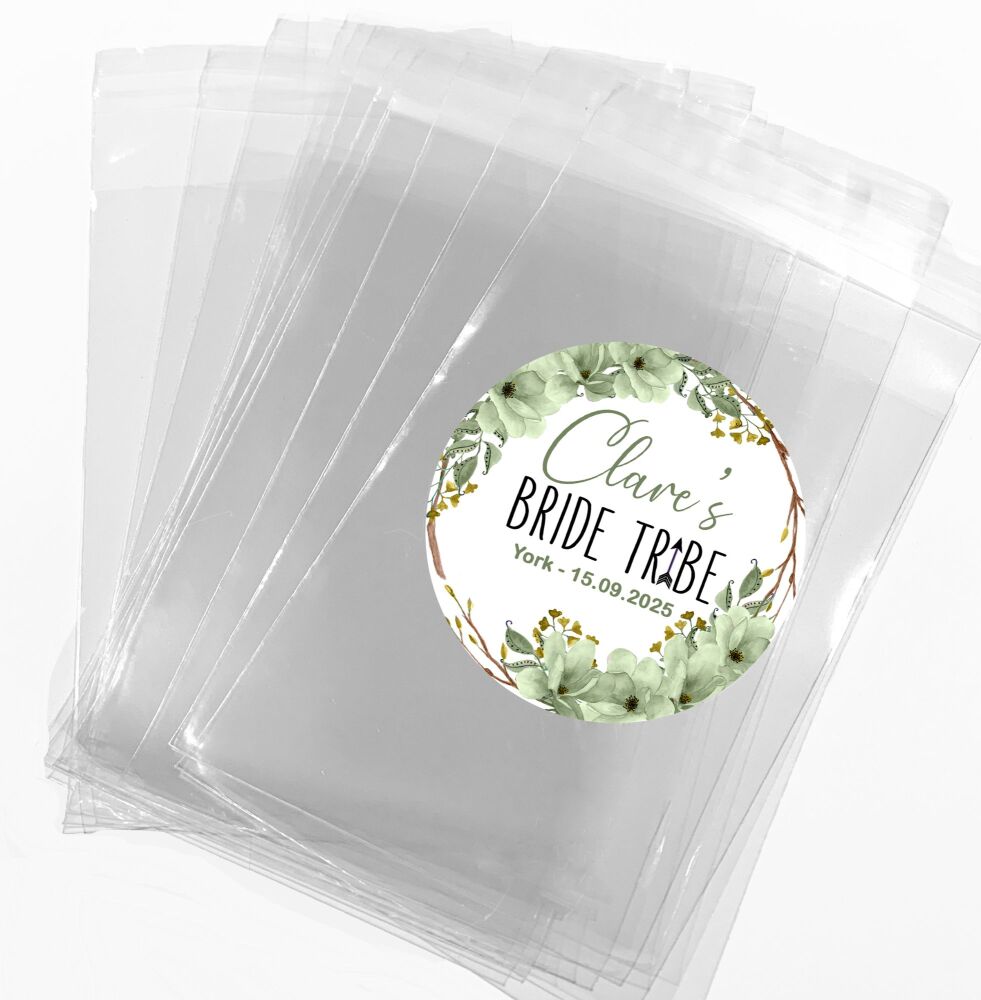 Green Bride Tribe Hen Party Sweet Bags With Stickers Kits x1