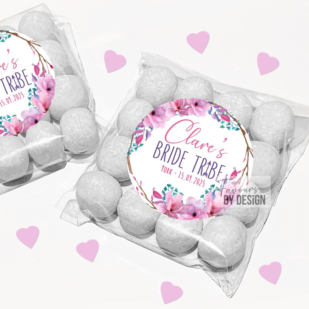 Pink & Lilac Bride Tribe Hen Party Sweet Bags With Stickers Kits x1