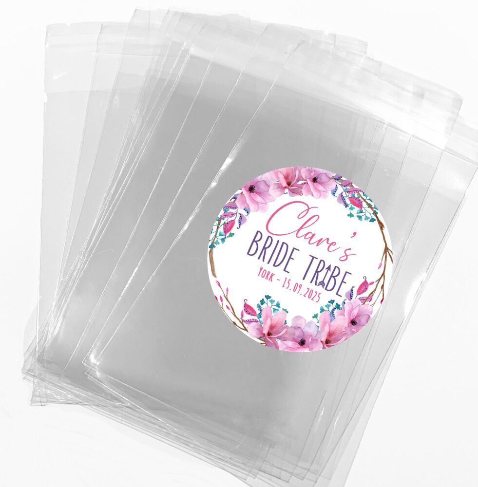 Pink & Lilac Bride Tribe Hen Party Sweet Bags With Stickers Kits x1