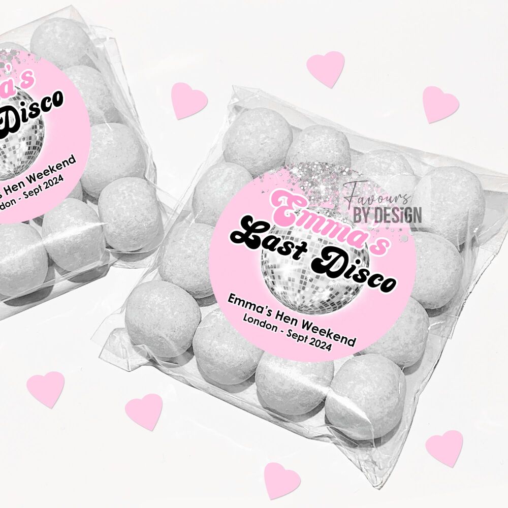Pink Last Disco Hen Party Sweet Bags With Stickers Kits x1
