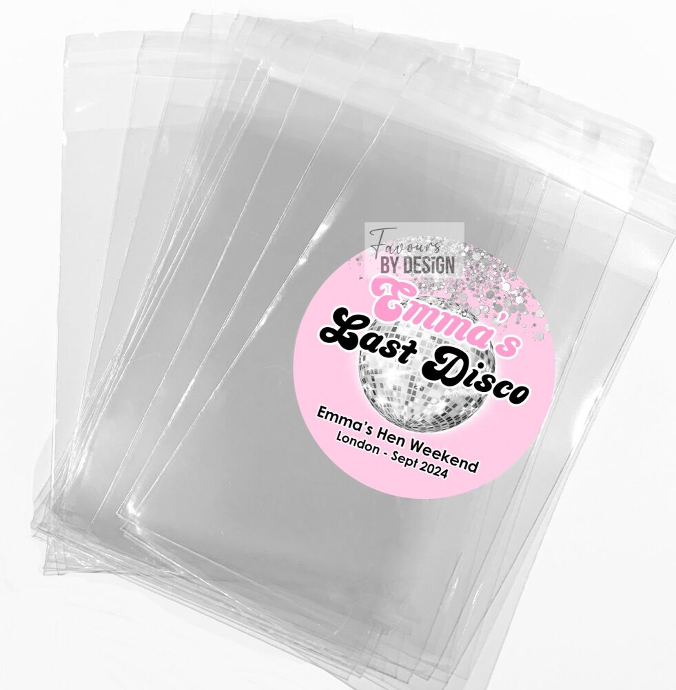 Pink Last Disco Hen Party Sweet Bags With Stickers Kits x1