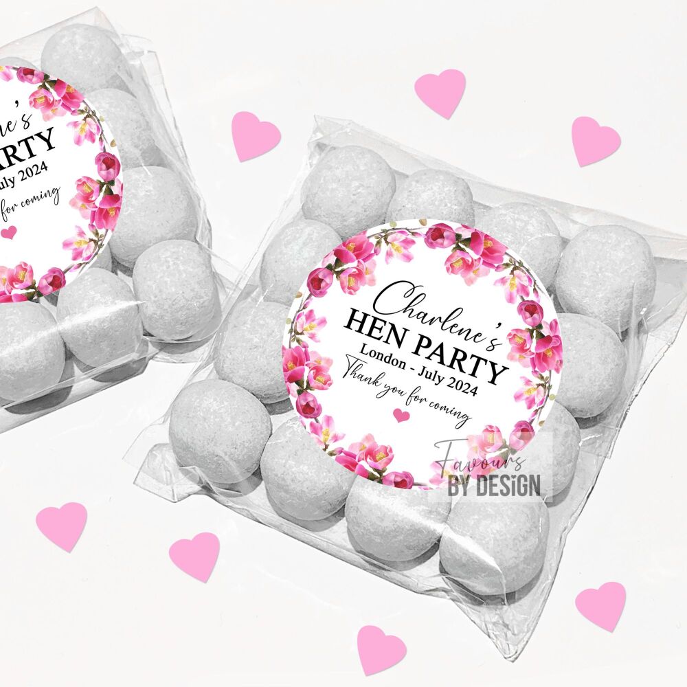 Pink Blossom Hen Party Sweet Bags With Stickers Kits x1