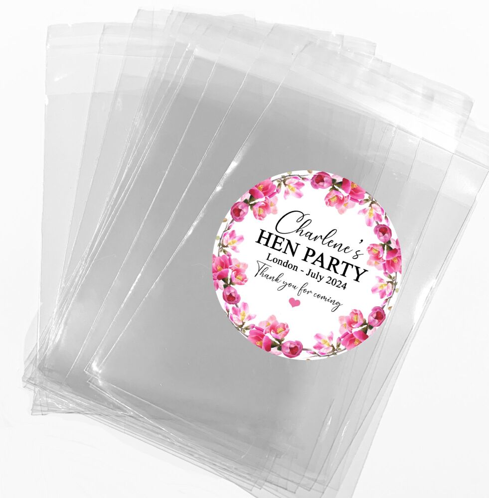Pink Blossom Hen Party Sweet Bags With Stickers Kits x1