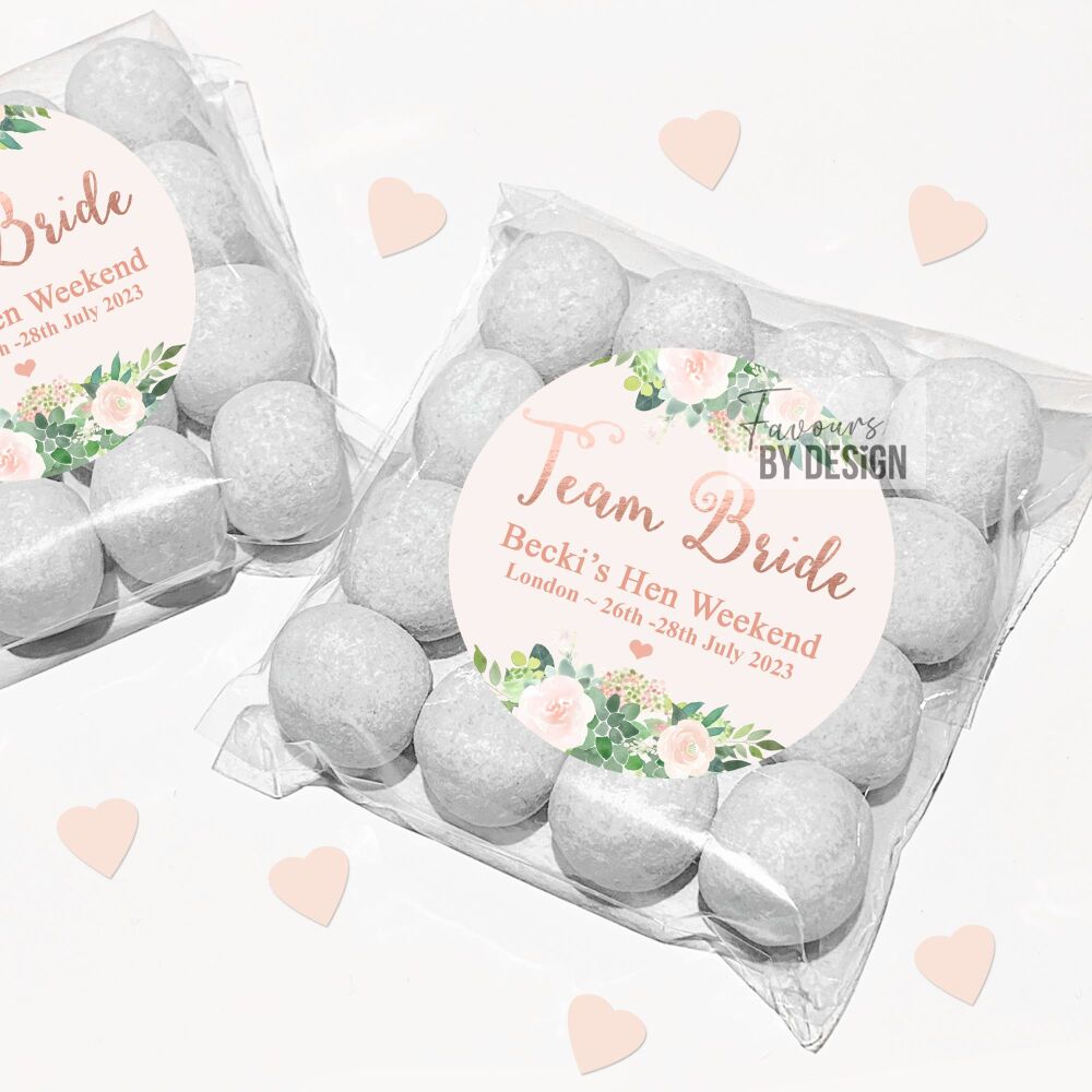 Team Bride Floral Rose Gold Hen Party Sweet Bags With Stickers Kits x1