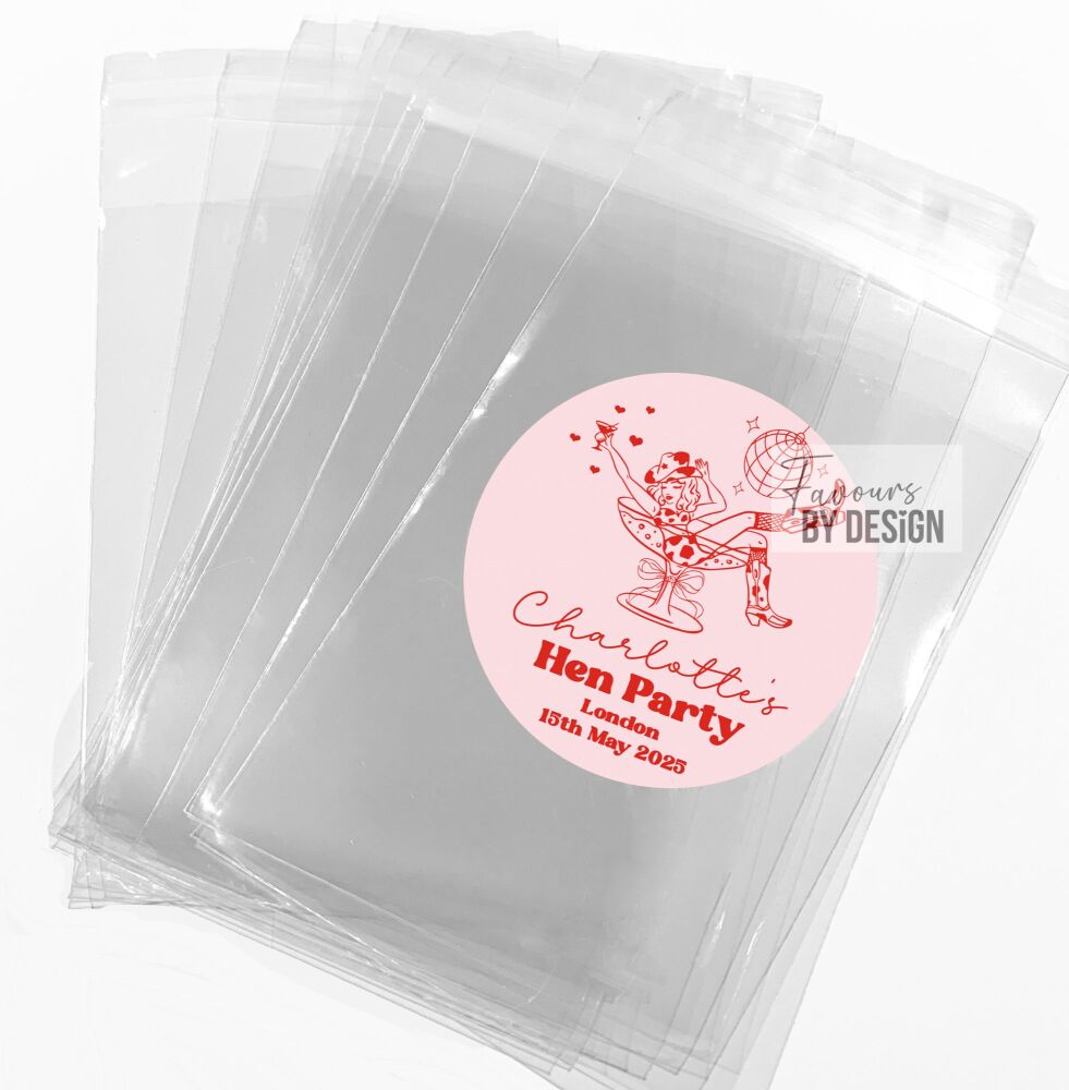Whimsical Cowgirl In Glass Hen Party Sweet Bags With Stickers Kits x1