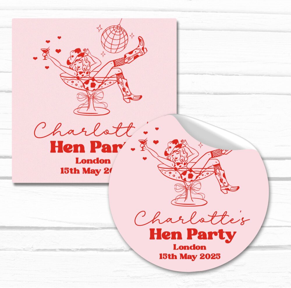 Whimsical Cowgirl in Glass Hen Party Stickers A4 Sheet x1