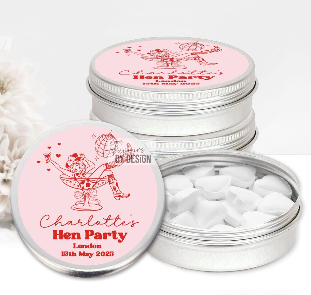 Whimsical Cowgirl In Glass Hen Party Favours Sweets Mints Tins x1