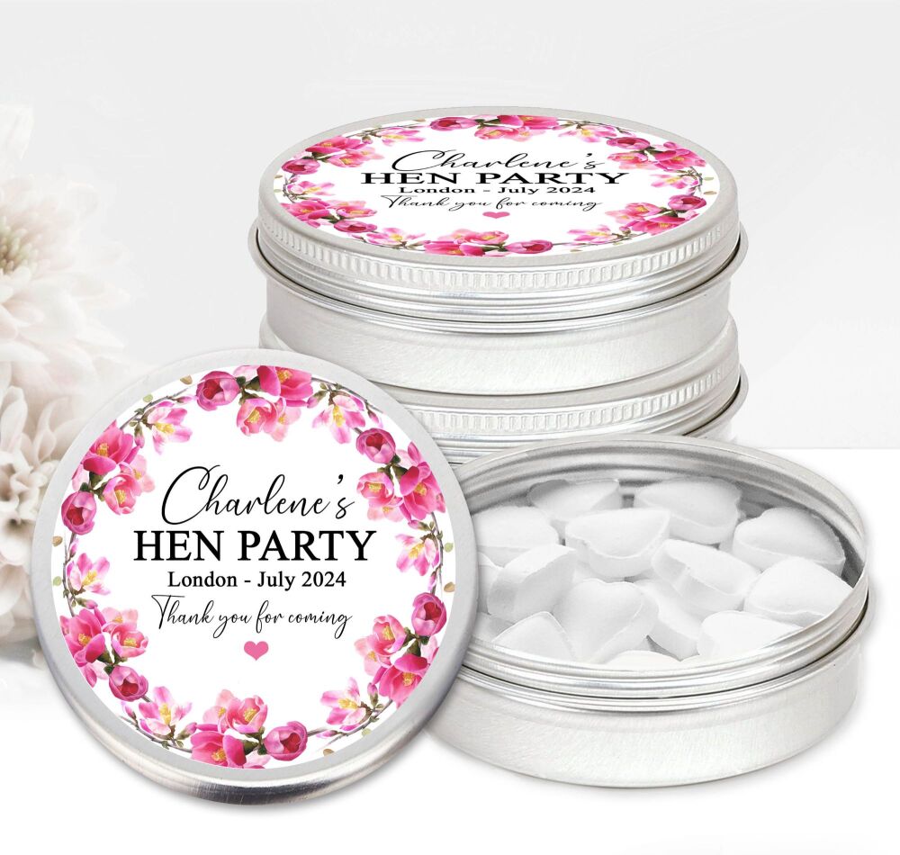 Pink Blossoms Hen Party Favours Sweets Mints Tins x1