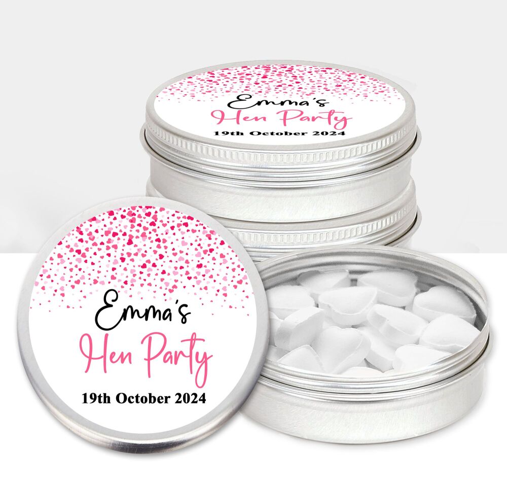 Pink Confetti Hearts Hen Party Favours Sweets Mints Tins x1