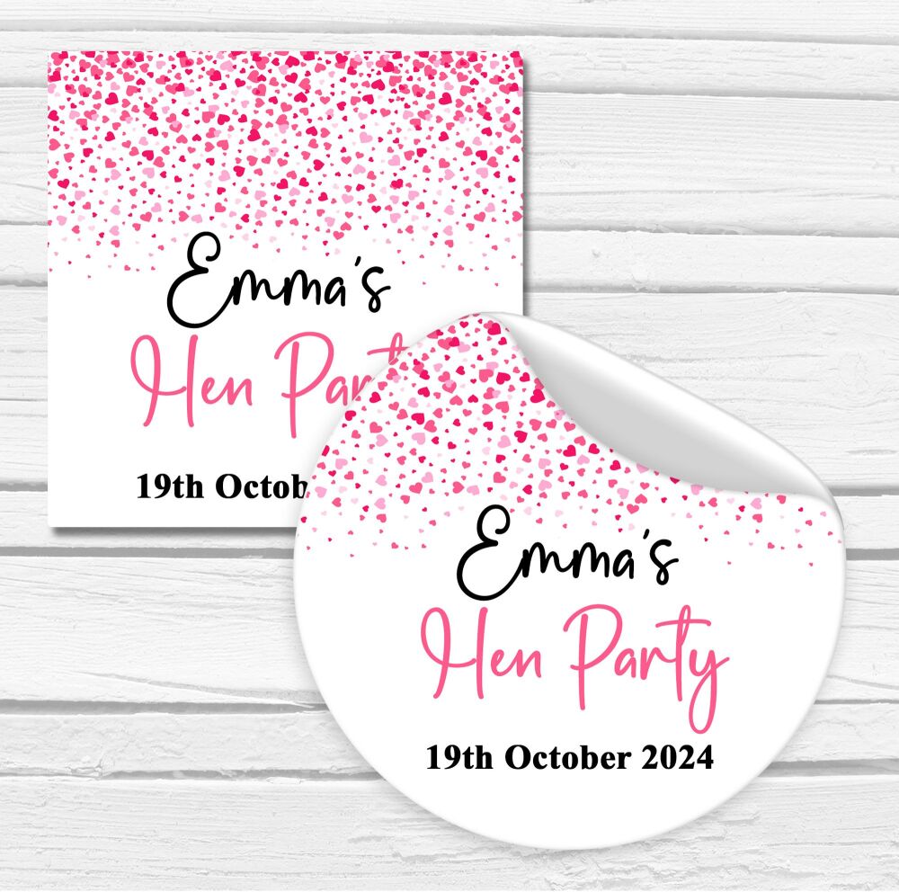 Pink Confetti Hearts Hen Party Stickers A4 Sheet x1