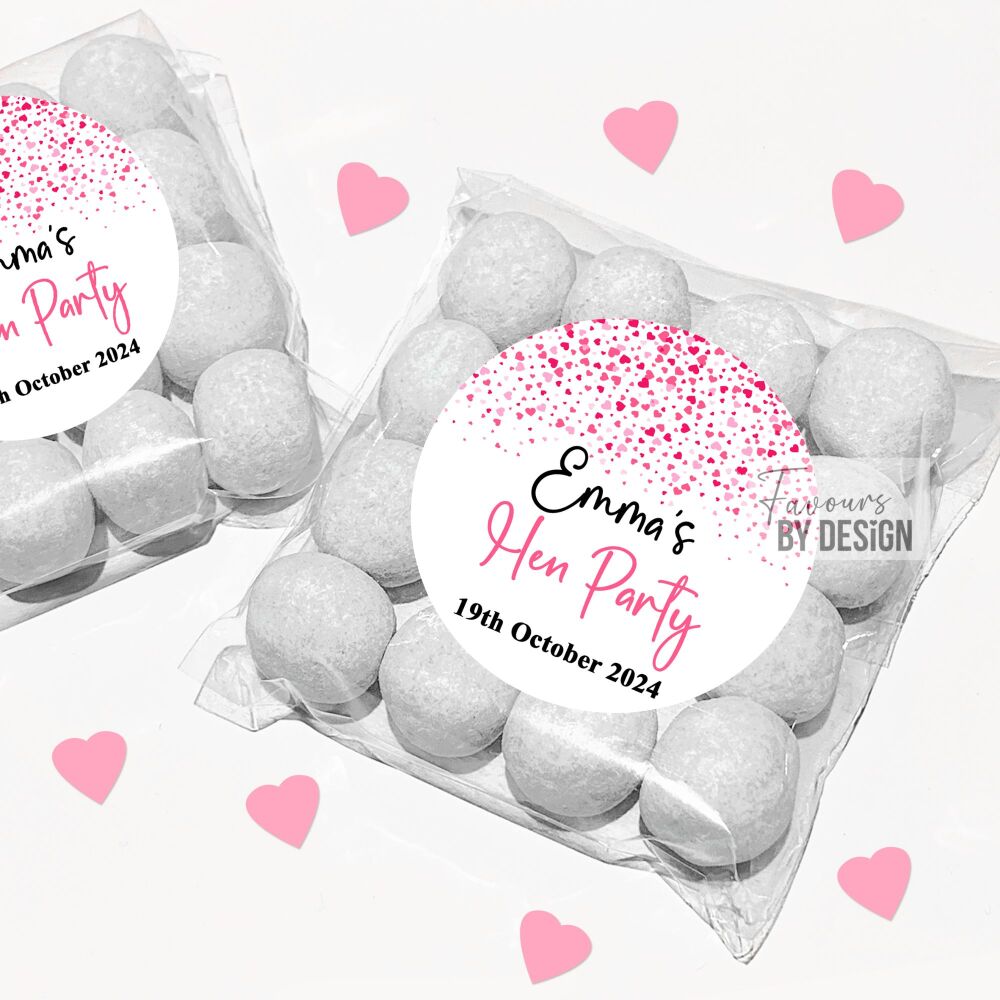 Pink Confetti Hearts Hen Party Sweet Bags With Stickers Kits x1