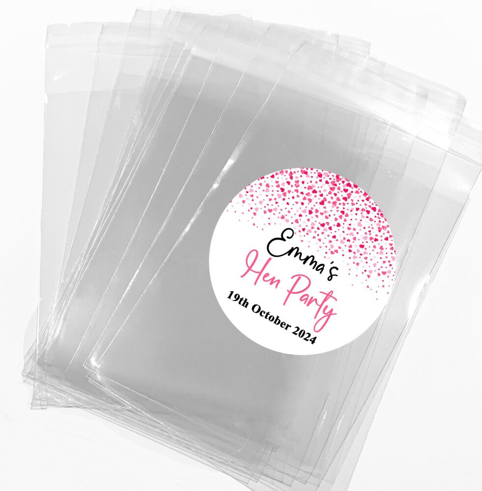 Pink Confetti Hearts Hen Party Sweet Bags With Stickers Kits x1
