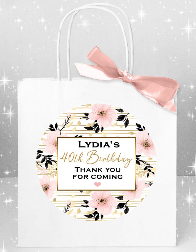 Blush Pink Rose Gold Flowers Birthday Party Bags x1
