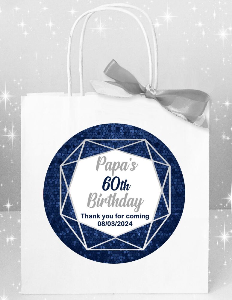 Navy And Silver Geometric Frame Birthday Party Bags x1