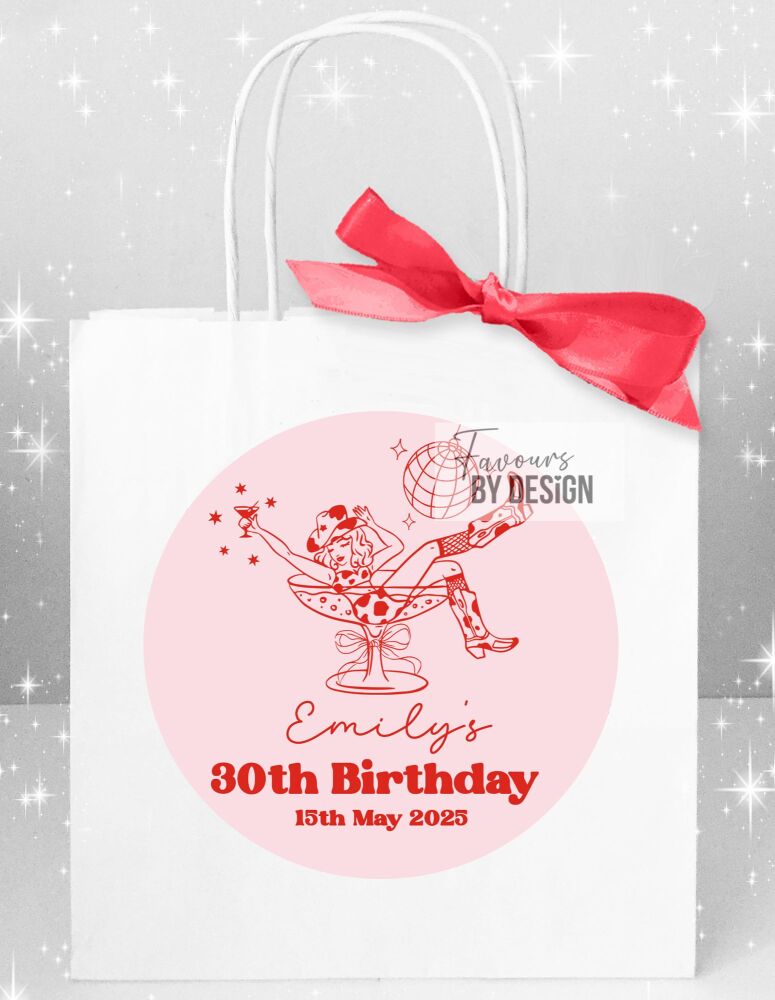 Cowgirl In Glass Pink and Red Birthday Party Bags x1