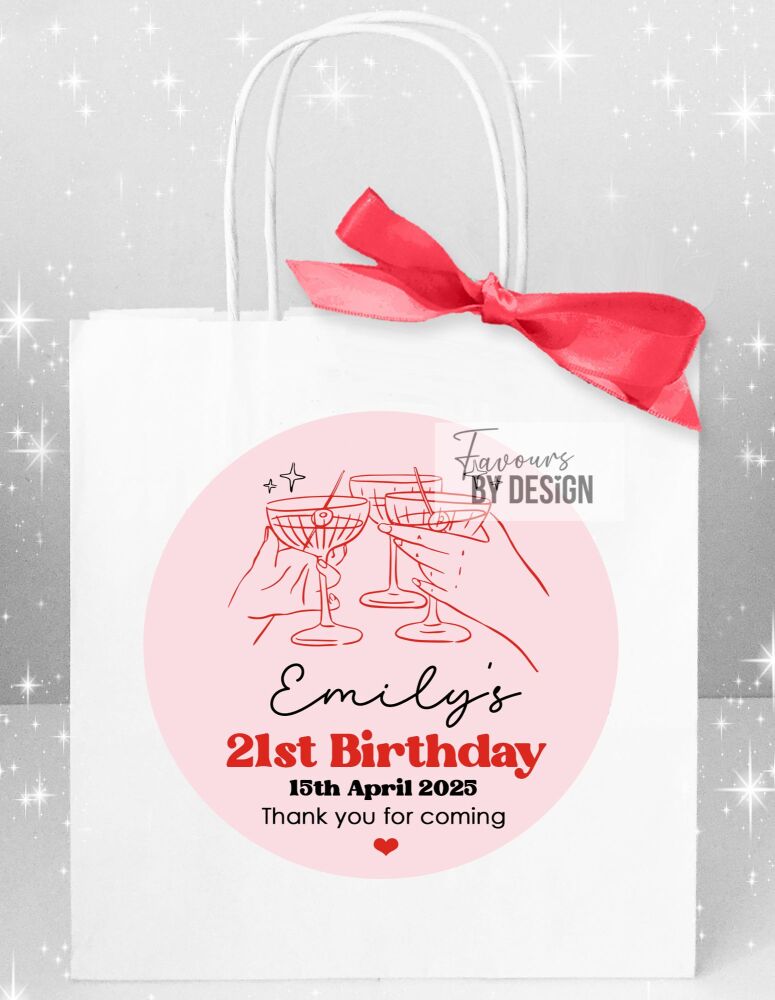 Cocktail Glasses Pink and Red Birthday Party Bags x1