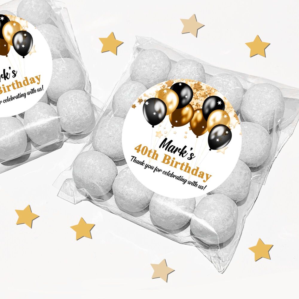 Black and Gold Balloons Adult Birthday Party Sweet Bags And Stickers Kits x1