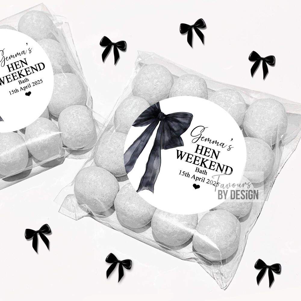 Black Bow Hen Party Sweet Bags With Stickers Kits x1