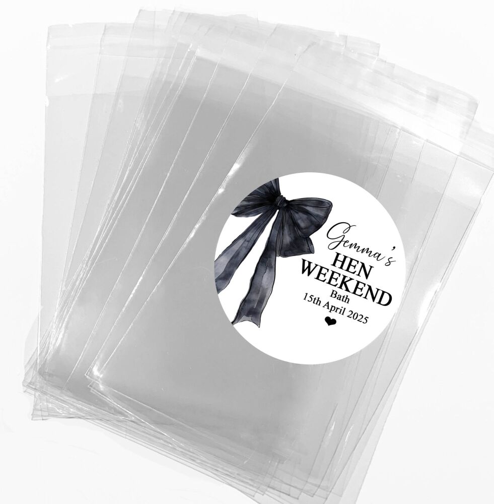 Black Bow Hen Party Sweet Bags With Stickers Kits x1