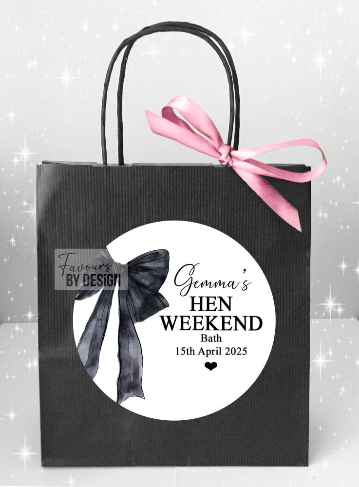 Black Bow Personalised Hen Party Bags x1