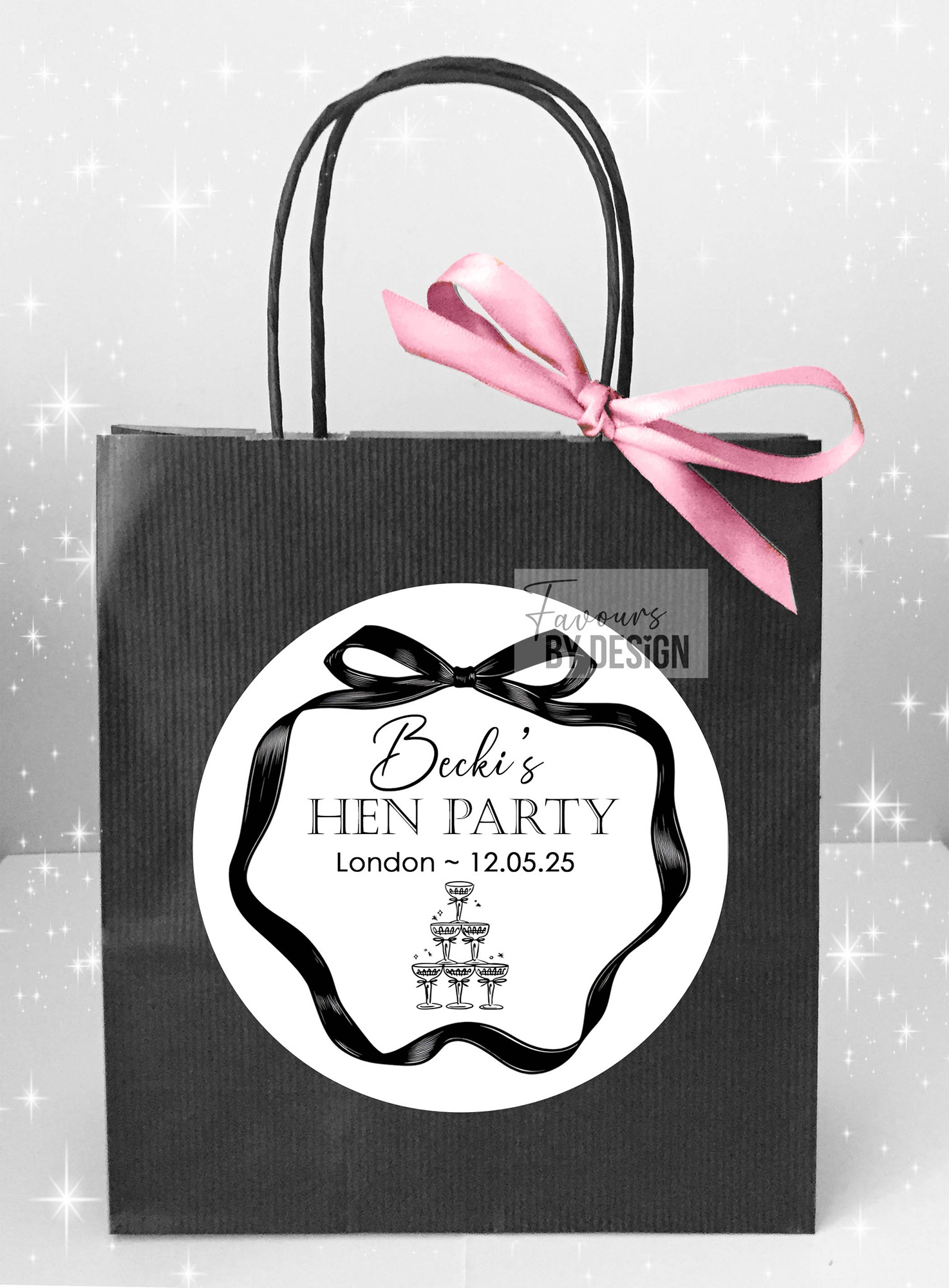 black bow hen party bags