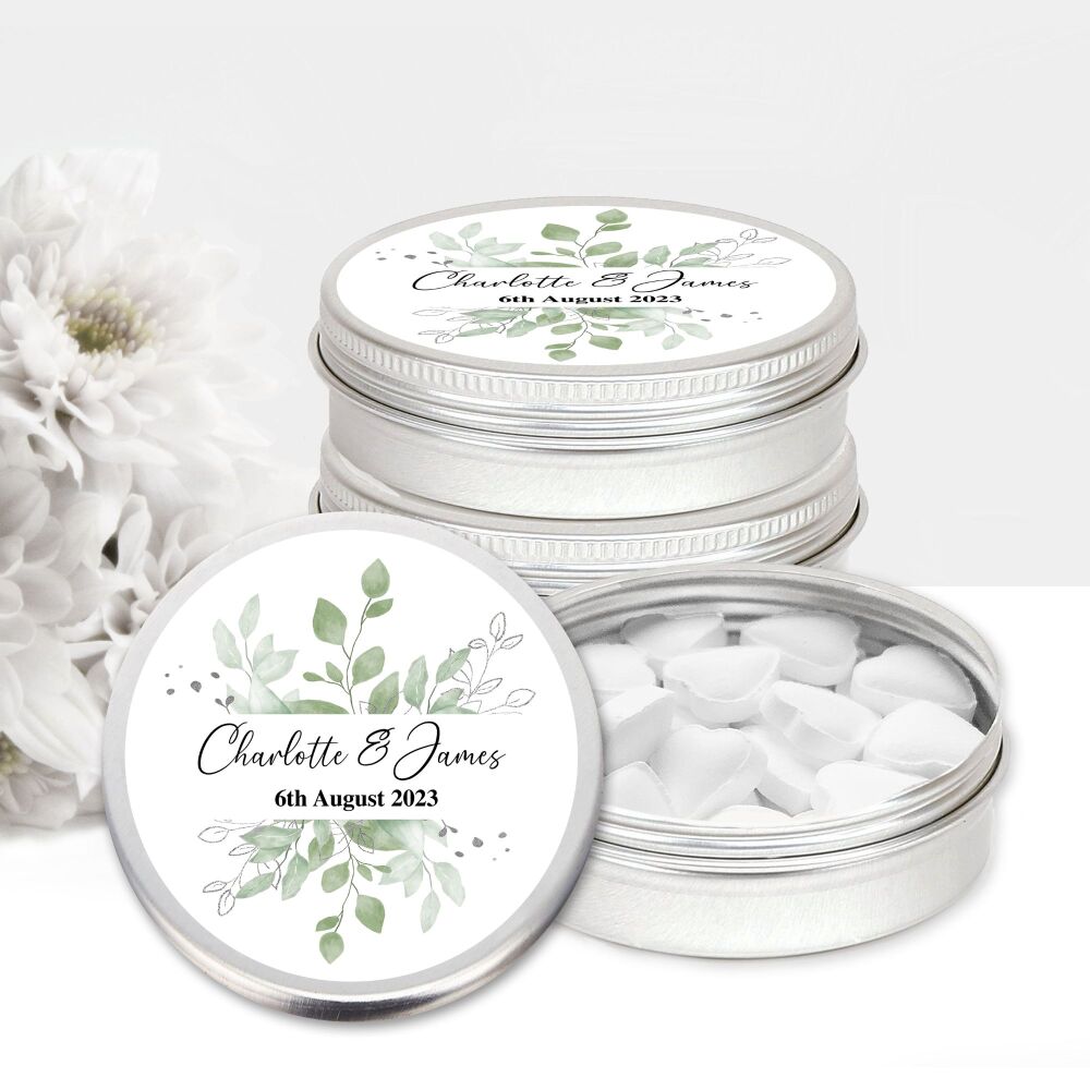 Botanicals Gold Leaf Personalised Wedding Favours Mints Tins x1