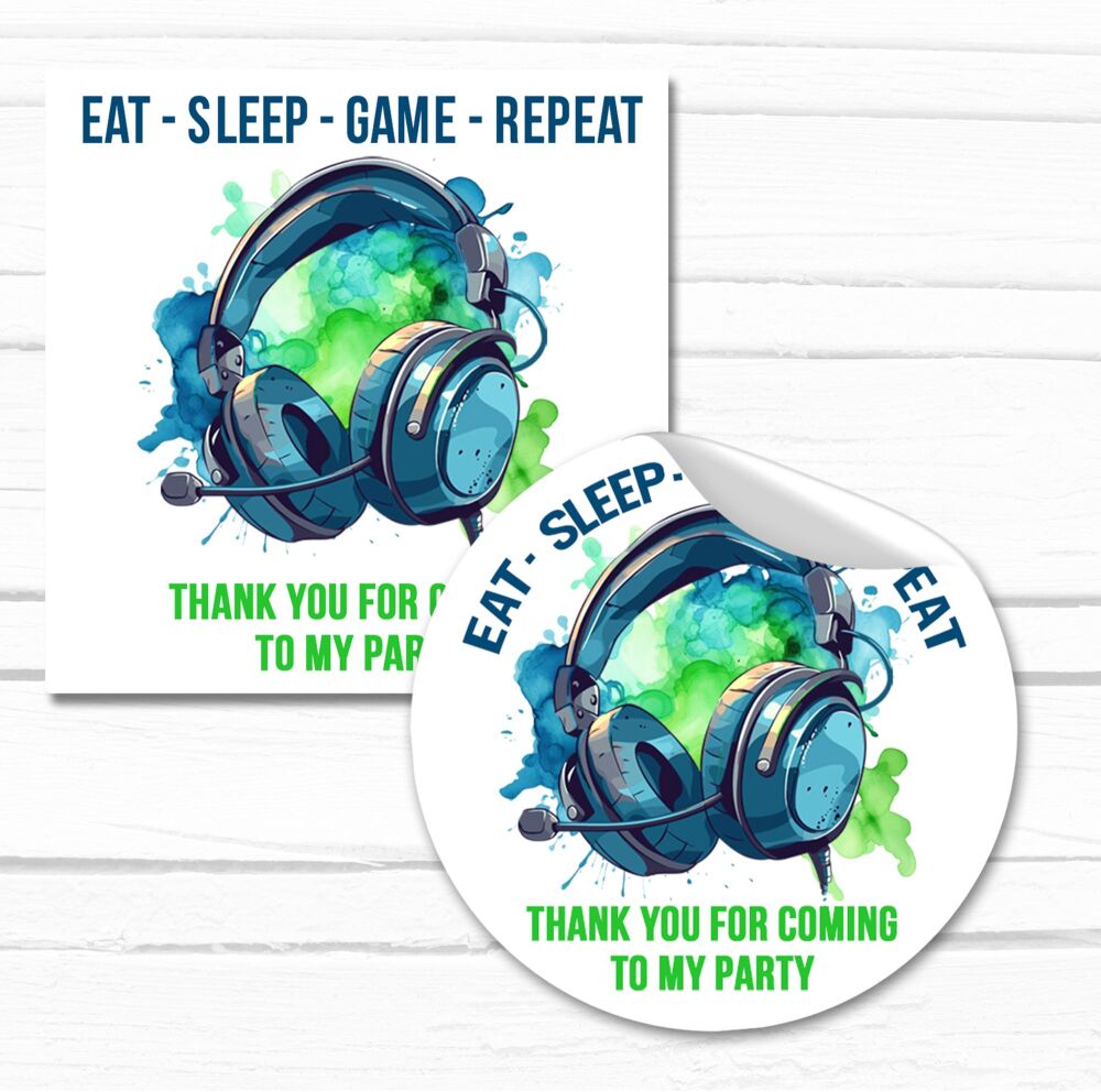 Gaming Headset Personalised Birthday Stickers Party Bag Labels