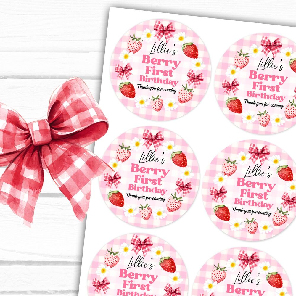 Berry First Personalised Birthday Stickers Party Bag Labels