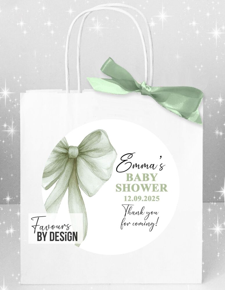 Sage Green Bow Baby Shower Party Bags x1