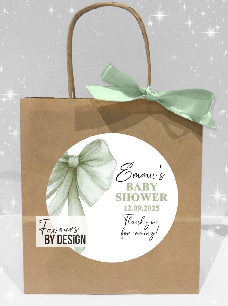 Sage Green Bow Baby Shower Party Bags x1