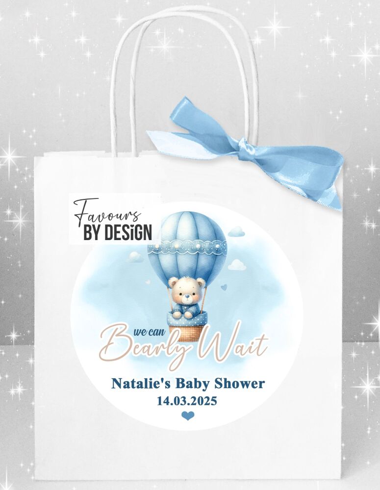 Blue Can Bearly Wait Baby Shower Party Bags x1