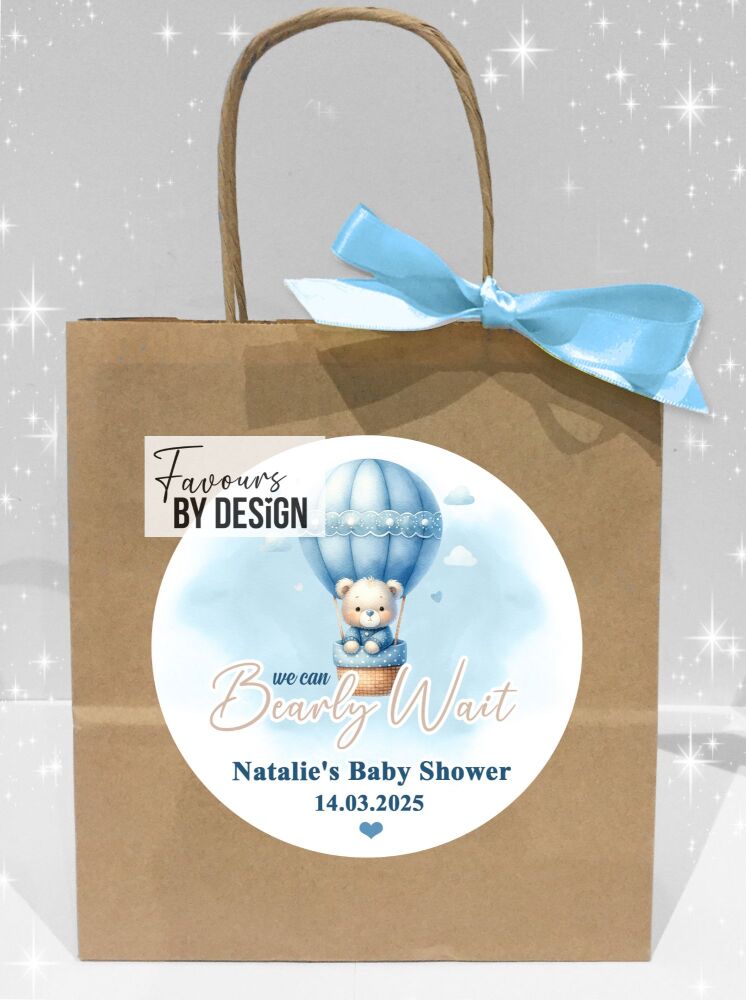 Blue Can Bearly Wait Baby Shower Party Bags x1
