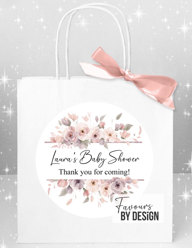 Blush Pink Floral Borders Baby Shower Party Bags x1