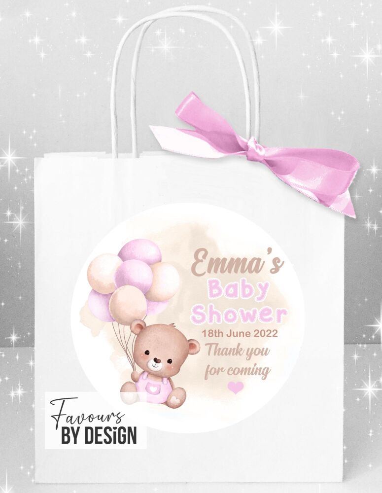 Pink Bear Balloons Baby Shower Party Bags x1
