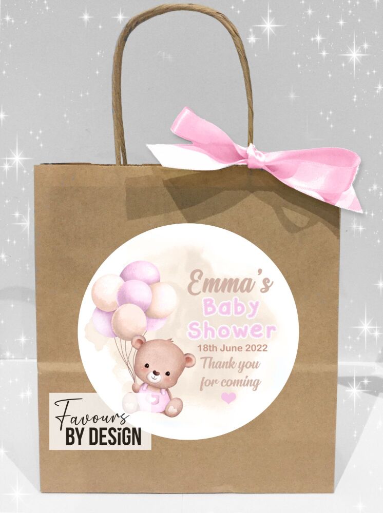 Pink Bear Balloons Baby Shower Party Bags x1