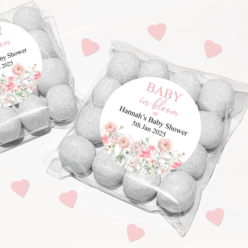 Pink Baby In Bloom Party Favours Sweet Bags & Stickers Kits x1