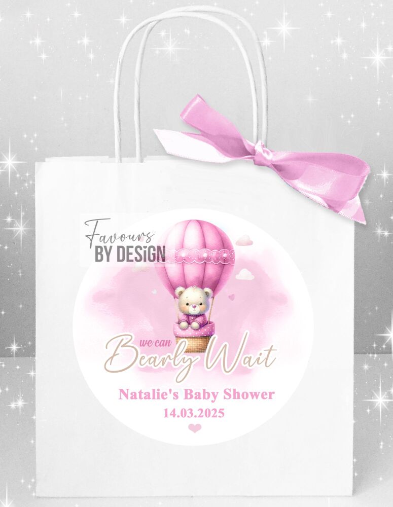 Pink Can Bearly Wait Baby Shower Party Bags x1