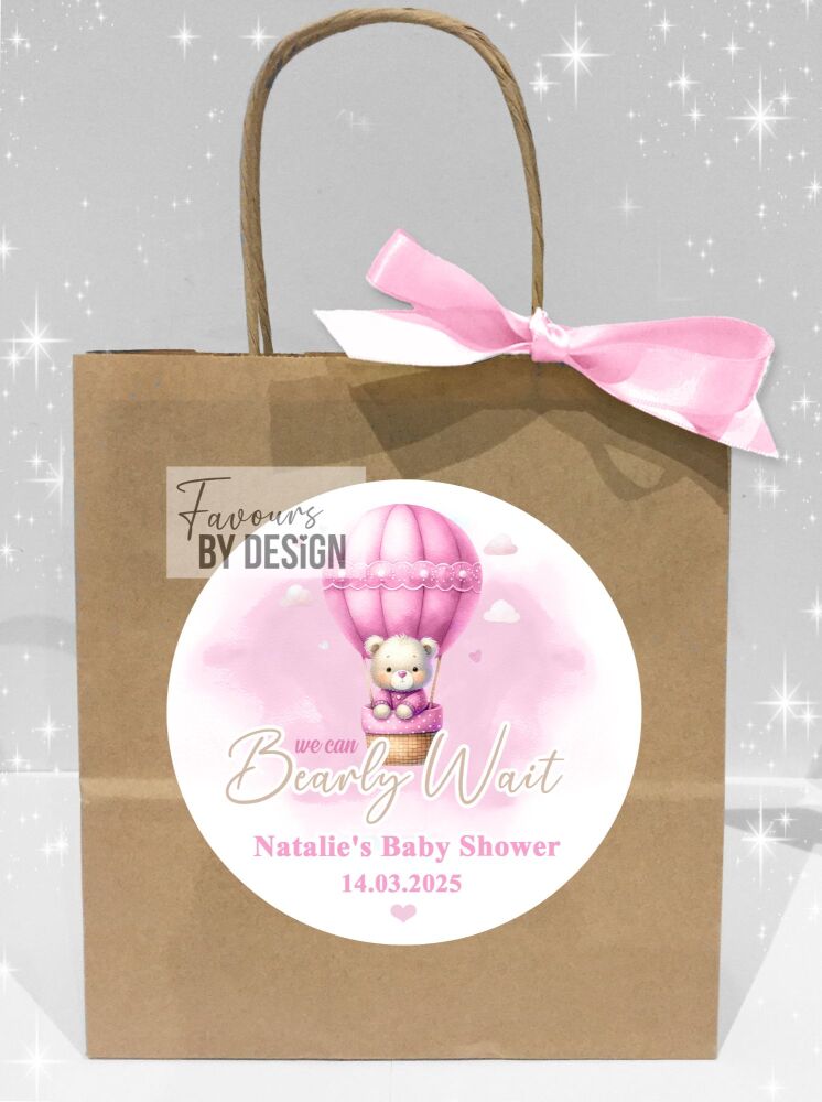 Pink Can Bearly Wait Baby Shower Party Bags x1