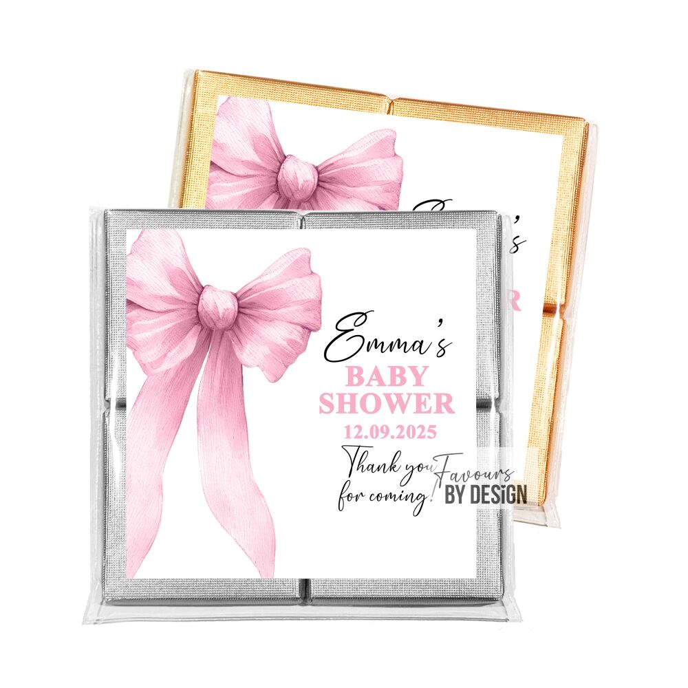 Pink Bow Baby Shower Party Chocolates Favours x1