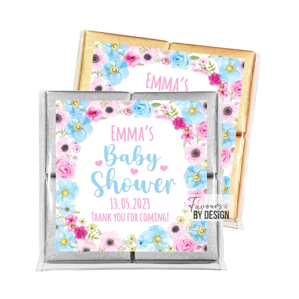 Pink and Blue Flowers Baby Shower Party Chocolates Favours x1