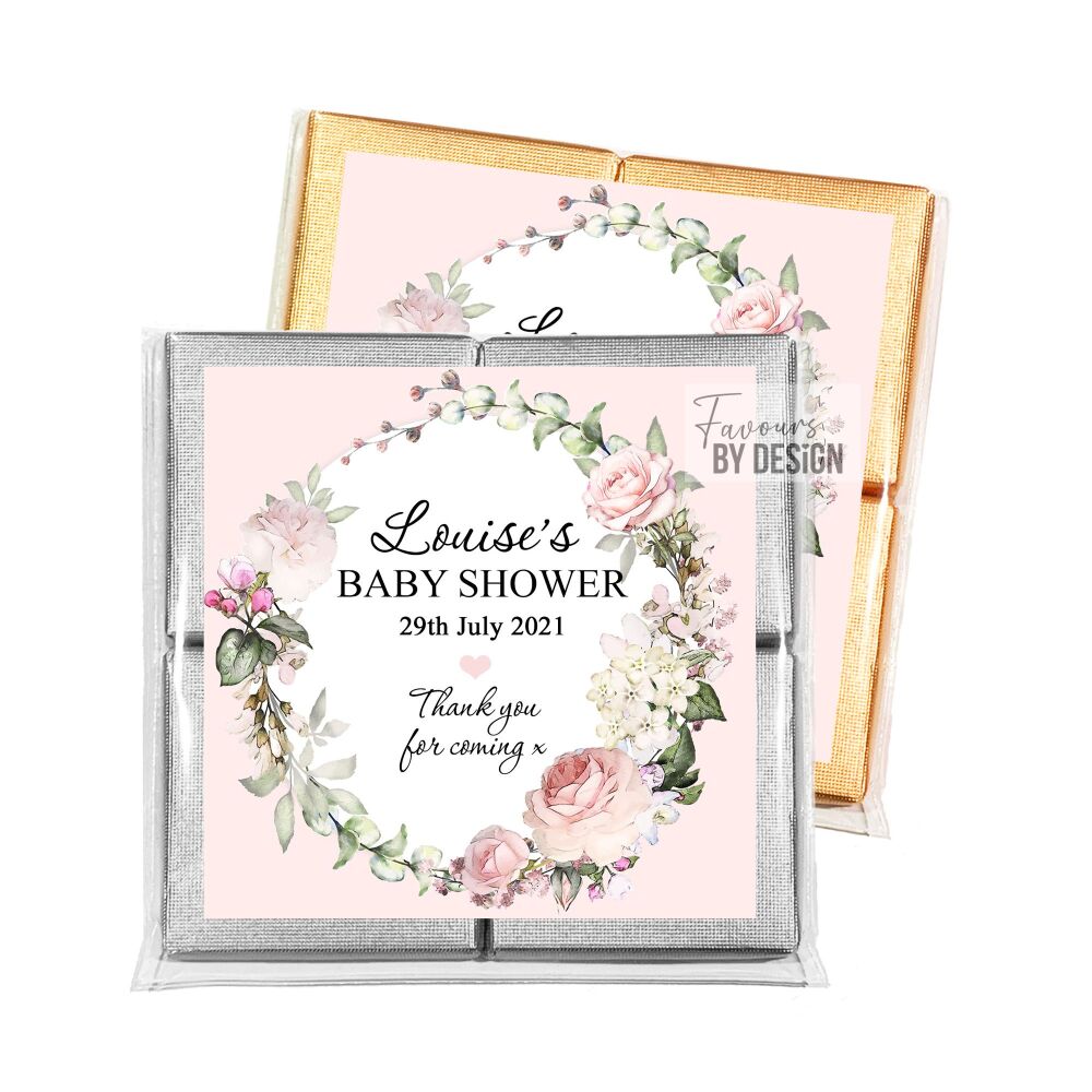 Pink Vintage Roses Baby Shower Party Chocolates Favours x1