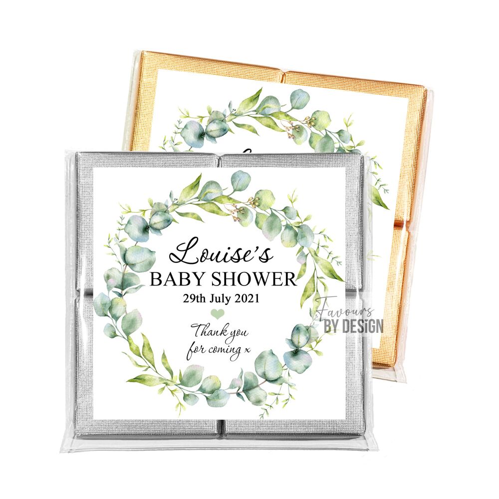 Eucalyptus Wreath Baby Shower Party Chocolates Favours x1