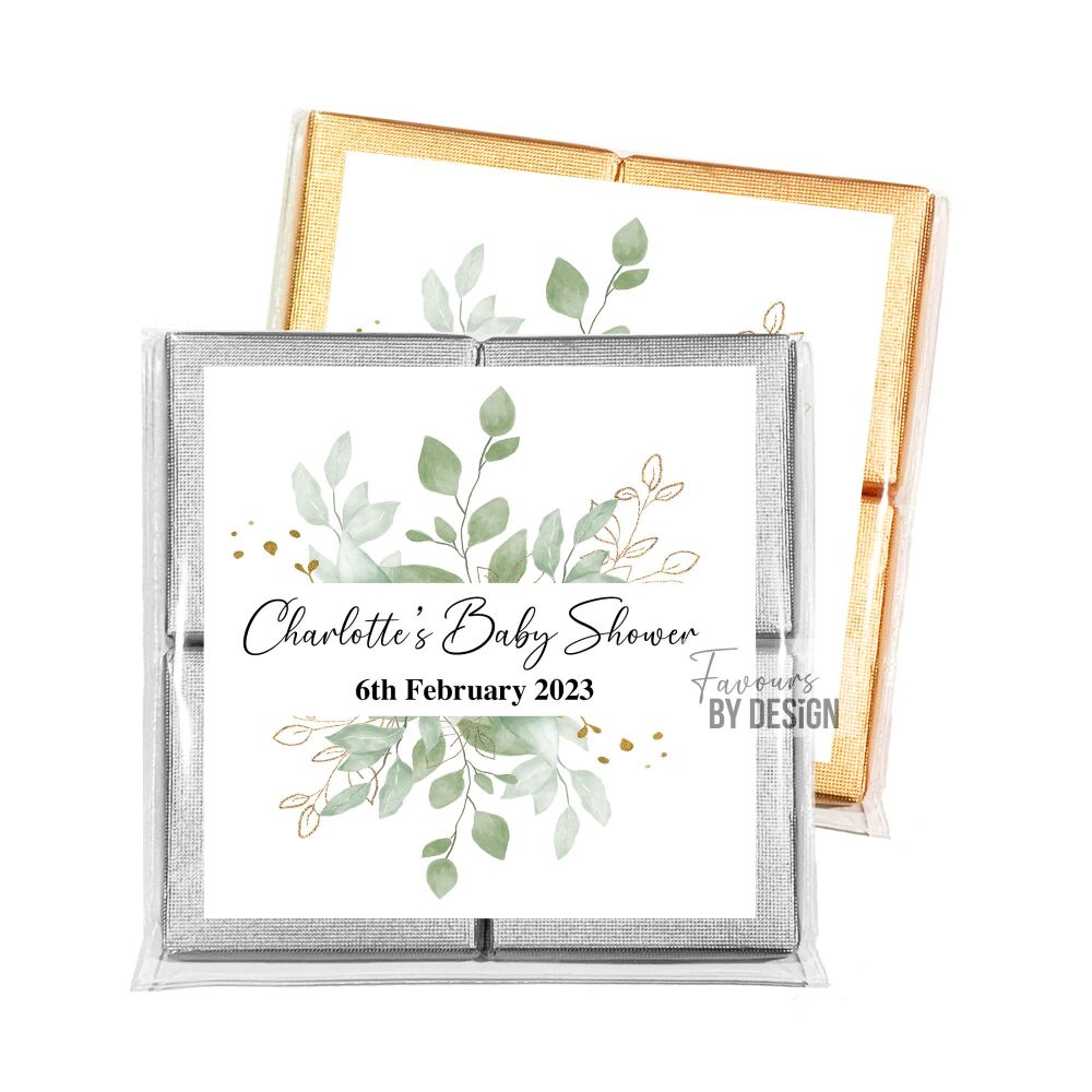 Botanicals Gold Leaf Baby Shower Party Chocolates Favours x1