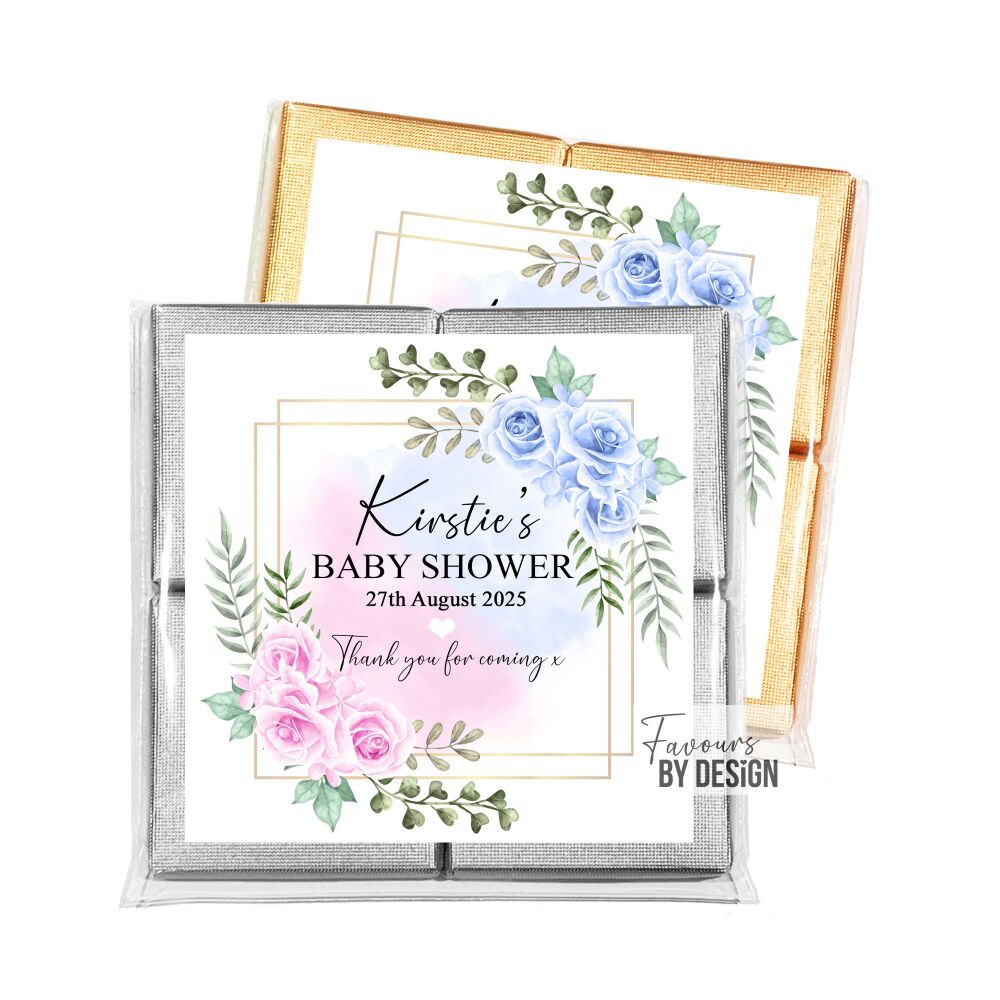 Pink and Blue Roses Frame Baby Shower Party Chocolates Favours x1