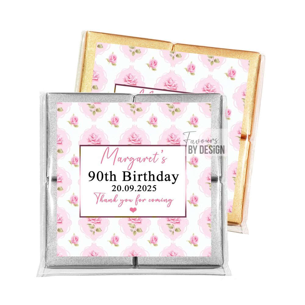 Pink Roses Adult Birthday Party Chocolates Favours x1