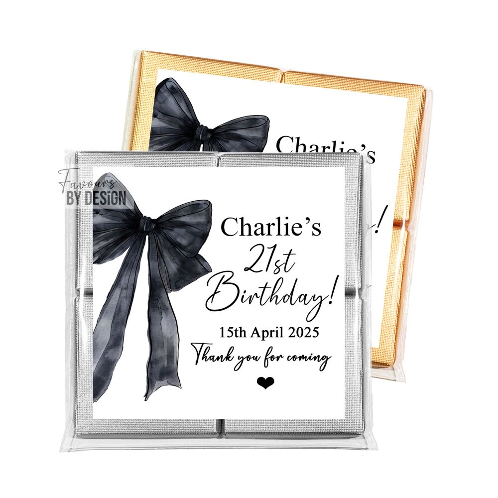 Black Bow Adult Birthday Party Chocolates Favours x1