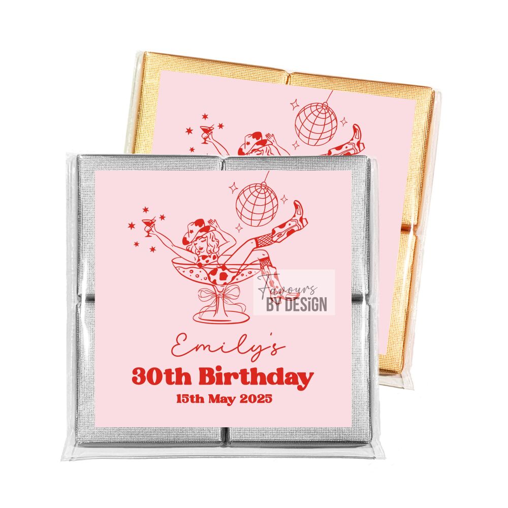 Cowgirls And Cocktails Adult Birthday Party Chocolates Favours x1