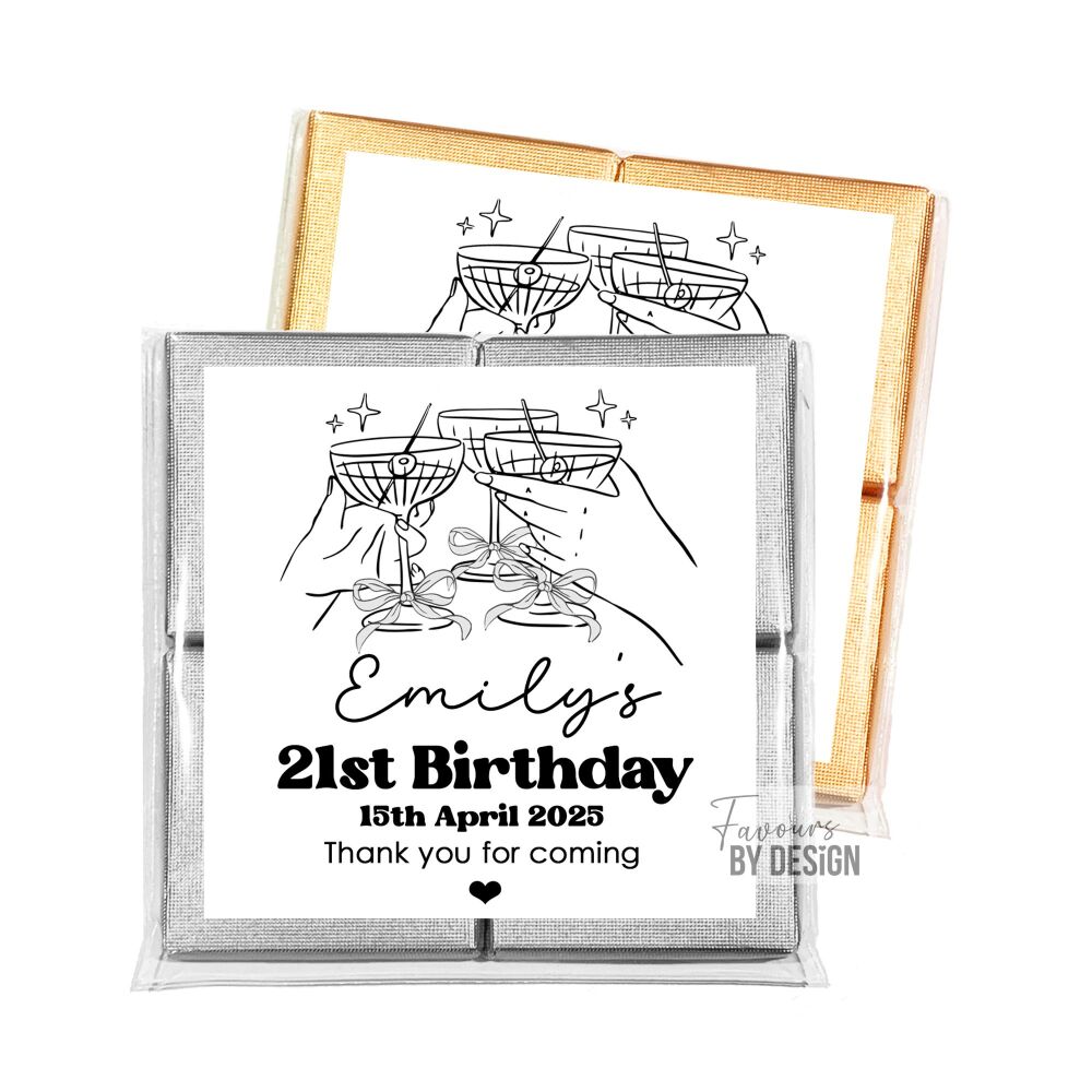 Cocktails and Bows Birthday Party Chocolates Favours x1