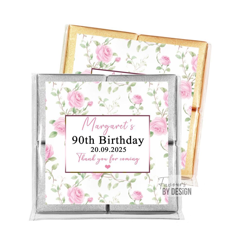 Pink Roses Branches Adult Birthday Party Chocolates Favours x1